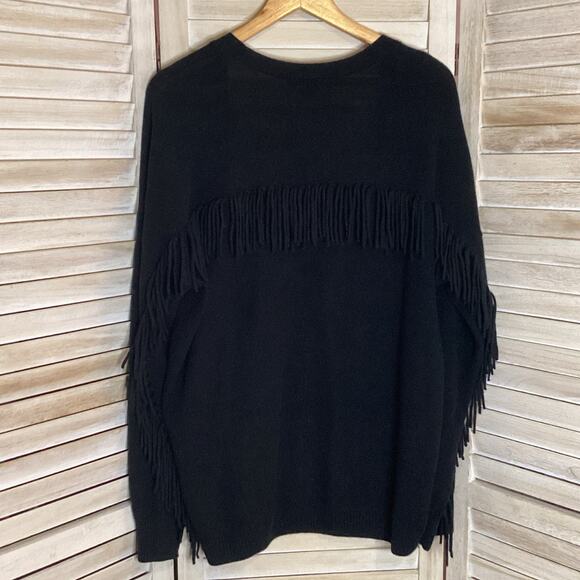 Minnie Rose 100% Cashmere Black Fringe Trim Open Cardigan XL NWT - Picture 2 of 11